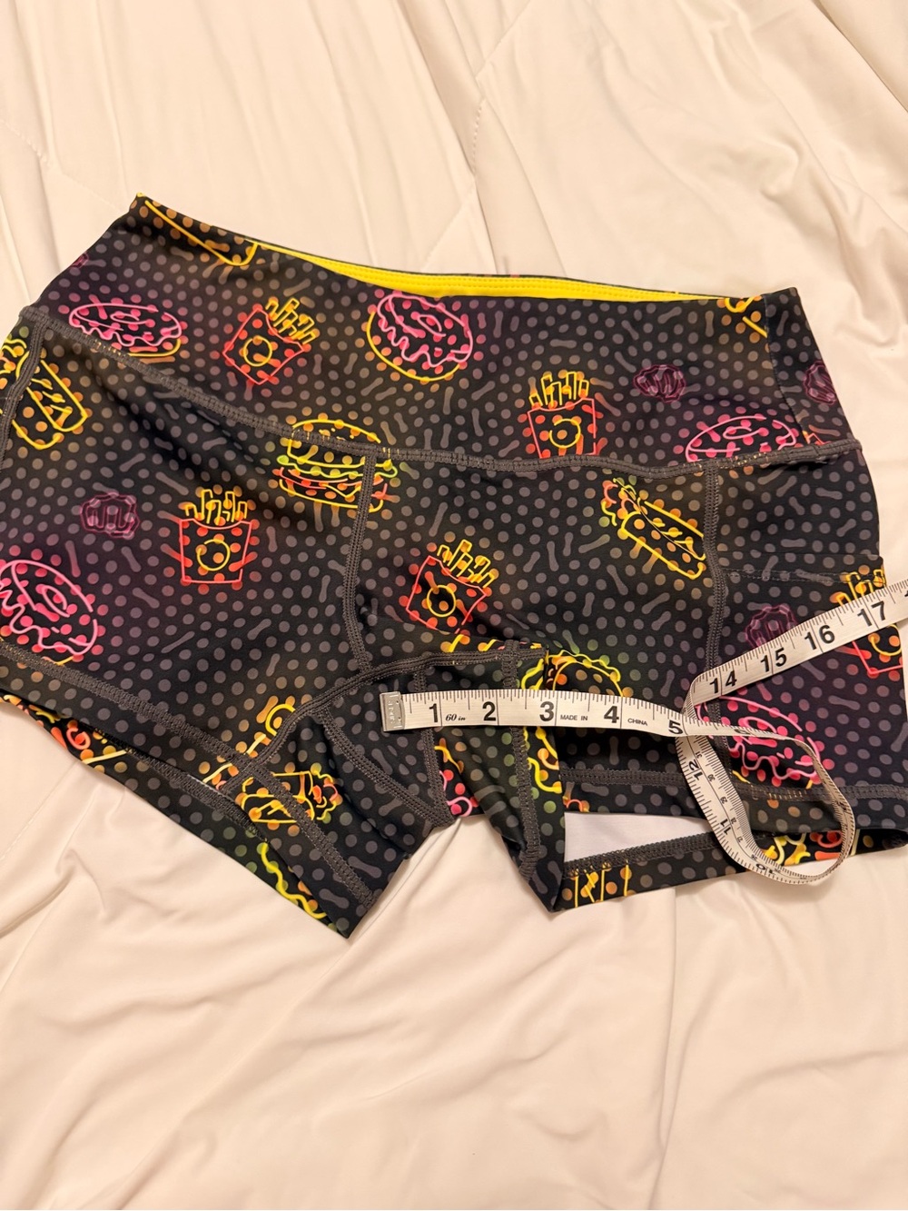 Feed me fight me medium Neon Snacks Workout Shorts - Black with Neon Print fmfm - Picture 3 of 7